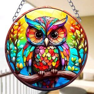 Owl Suncatcher Fantasy Lucky Vibrant Colorful Hanging In/Outdoor Wise Trendy Fun